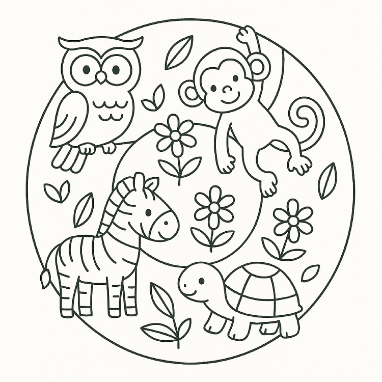 mandala zebra tortuga mono loro