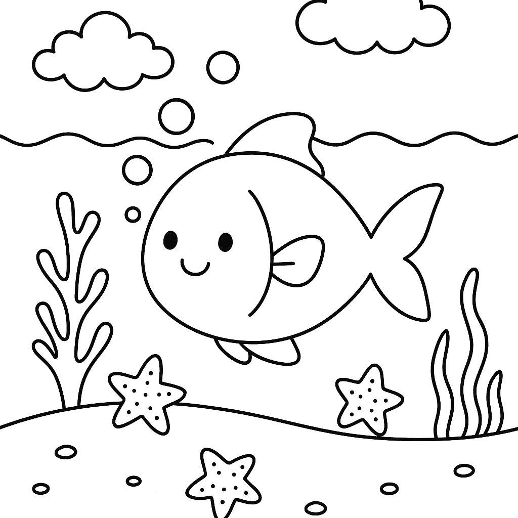 dibujo pez para colorear y pintar