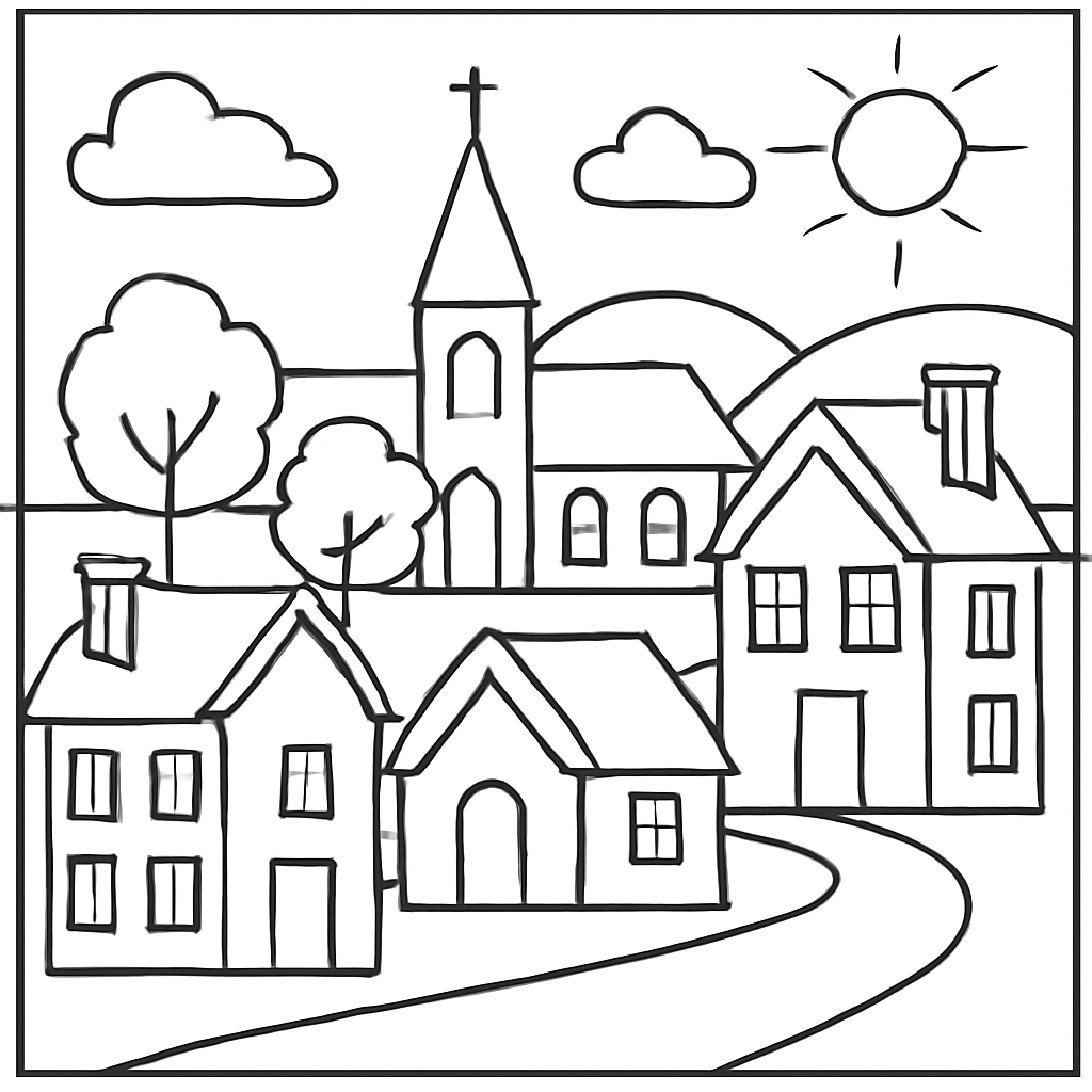 dibujo pueblo para colorear y pintar